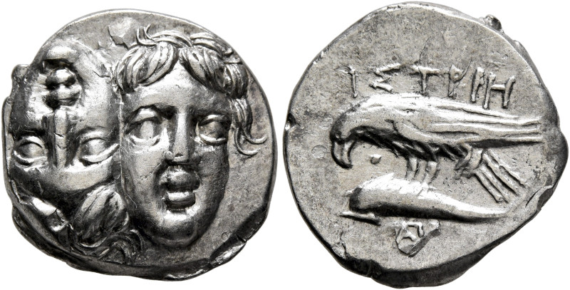 MOESIA. Istros. Circa 313-280 BC. Drachm (Silver, 19 mm, 6.00 g). Two facing mal...