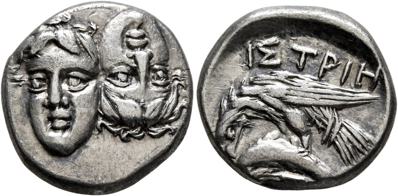 MOESIA. Istros. Circa 313-280 BC. Drachm (Silver, 19 mm, 5.00 g). Two facing mal...