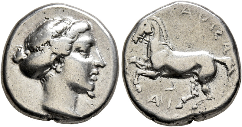 THESSALY. Larissa. Circa 410-405. Drachm (Silver, 18 mm, 6.05 g, 12 h). Head of ...