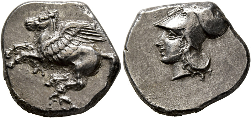 AKARNANIA. Leukas. Circa 375-350 BC. Stater (Silver, 22 mm, 8.42 g, 11 h). Pegas...