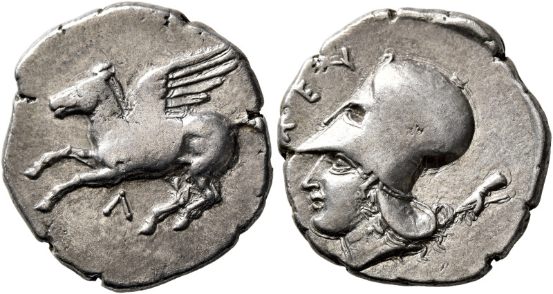 AKARNANIA. Leukas. Circa 375-350 BC. Stater (Silver, 23 mm, 8.45 g, 12 h). Λ Peg...