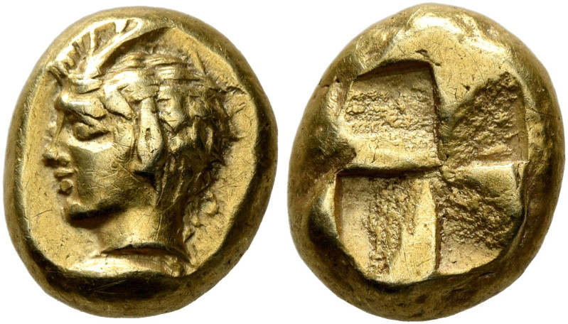 MYSIA. Kyzikos. Circa 450-330 BC. Hekte (Electrum, 10 mm, 2.65 g). Head of the h...