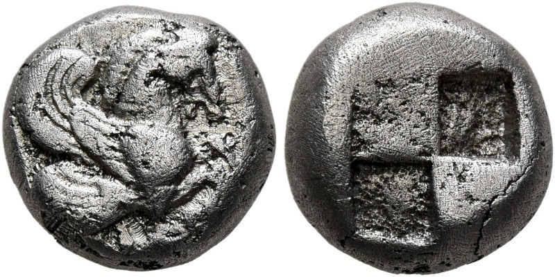 MYSIA. Lampsakos. Circa 500-450 BC. Hekte (Electrum, 11 mm, 2.20 g). Forepart of...