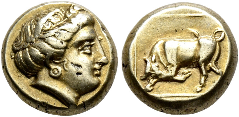 LESBOS. Mytilene. Circa 377-326 BC. Hekte (Electrum, 10 mm, 2.56 g, 6 h). Head o...