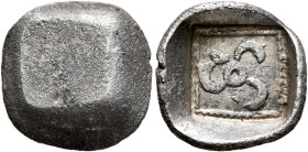 DYNASTS OF LYCIA. Uncertain dynast, late 5th-early 4th centuries BC. 1/3 Stater (Silver, 17 mm, 2.89 g). Blank. Rev. Triskeles in dotted square border...