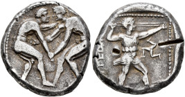 PAMPHYLIA. Aspendos. Circa 400-380 BC. Stater (Silver, 22 mm, 10.81 g, 11 h). Two nude wrestlers, standing and grappling with each other. Rev. [ΕΣΤ]FΕ...