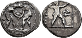 PAMPHYLIA. Aspendos. Circa 380/75-330/25 BC. Stater (Silver, 23 mm, 10.50 g, 12 h). Two nude wrestlers, standing facing and grappling with each other;...
