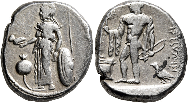 PAMPHYLIA. Side. Circa 400-380 BC. Stater (Silver, 22 mm, 10.72 g, 6 h). Athena ...