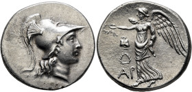 PAMPHYLIA. Side. Circa 205-100 BC. Tetradrachm (Silver, 29 mm, 16.90 g, 12 h), Ar..., magistrate, circa 205-190. Head of Athena to right, wearing cres...