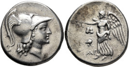 PAMPHYLIA. Side. Circa 205-100 BC. Tetradrachm (Silver, 29 mm, 16.66 g, 1 h), Ar..., magistrate, circa 205-190. Head of Athena to right, wearing crest...