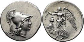 PAMPHYLIA. Side. Circa 205-100 BC. Tetradrachm (Silver, 30 mm, 16.58 g, 12 h), Ar..., magistrate, circa 205-190. Head of Athena to right, wearing cres...
