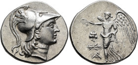 PAMPHYLIA. Side. Circa 205-100 BC. Tetradrachm (Silver, 31 mm, 16.90 g, 11 h), Ar..., magistrate, circa 205-190. Head of Athena to right, wearing cres...