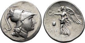 PAMPHYLIA. Side. Circa 205-100 BC. Tetradrachm (Silver, 32 mm, 16.65 g, 12 h), Ar..., magistrate, circa 205-190. Head of Athena to right, wearing cres...