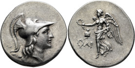 PAMPHYLIA. Side. Circa 205-100 BC. Tetradrachm (Silver, 33 mm, 17.00 g, 12 h), Ar..., magistrate, circa 205-190. Head of Athena to right, wearing cres...