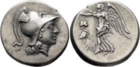 PAMPHYLIA. Side. Circa 205-100 BC. Tetradrachm (Silver, 30 mm, 16.39 g, 12 h), Ar..., magistrate, circa 205-190. Head of Athena to right, wearing cres...