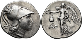PAMPHYLIA. Side. Circa 205-100 BC. Tetradrachm (Silver, 29 mm, 17.00 g, 1 h), Ath..., magistrate, circa 205-190. Head of Athena to right, wearing cres...