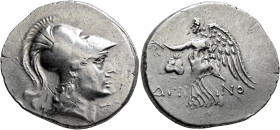 PAMPHYLIA. Side. Circa 205-100 BC. Tetradrachm (Silver, 32 mm, 16.90 g, 12 h), Deino..., magistrate, circa 205-190. Head of Athena to right, wearing c...