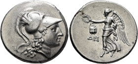PAMPHYLIA. Side. Circa 205-100 BC. Tetradrachm (Silver, 31 mm, 16.89 g, 12 h), Dein(o)..., magistrate, circa 205-190. Head of Athena to right, wearing...