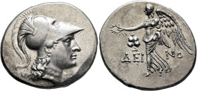 PAMPHYLIA. Side. Circa 205-100 BC. Tetradrachm (Silver, 31 mm, 16.82 g, 12 h), Deino..., magistrate, circa 205-190. Head of Athena to right, wearing c...