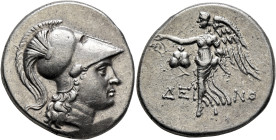 PAMPHYLIA. Side. Circa 205-100 BC. Tetradrachm (Silver, 30 mm, 16.87 g, 12 h), Deino..., magistrate, circa 205-190. Head of Athena to right, wearing c...