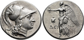 PAMPHYLIA. Side. Circa 205-100 BC. Tetradrachm (Silver, 29 mm, 17.00 g, 12 h), Deino..., magistrate, circa 205-190. Head of Athena to right, wearing c...