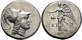 PAMPHYLIA. Side. Circa 205-100 BC. Tetradrachm (Silver, 30 mm, 16.82 g, 11 h), Deino..., magistrate, circa 205-190. Head of Athena to right, wearing c...