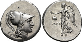 PAMPHYLIA. Side. Circa 205-100 BC. Tetradrachm (Silver, 30 mm, 16.90 g, 11 h), Dein(o)..., magistrate, circa 205-190. Head of Athena to right, wearing...
