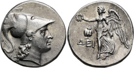 PAMPHYLIA. Side. Circa 205-100 BC. Tetradrachm (Silver, 29 mm, 17.00 g, 12 h), Dei(no)..., magistrate, circa 205-190. Head of Athena to right, wearing...
