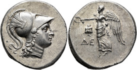 PAMPHYLIA. Side. Circa 205-100 BC. Tetradrachm (Silver, 30 mm, 16.93 g, 12 h), Dei(no)..., magistrate, circa 205-190. Head of Athena to right, wearing...