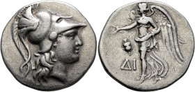 PAMPHYLIA. Side. Circa 205-100 BC. Tetradrachm (Silver, 30 mm, 16.42 g, 1 h), Di..., magistrate, circa 205-190. Head of Athena to right, wearing crest...