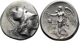 PAMPHYLIA. Side. Circa 205-100 BC. Tetradrachm (Silver, 30 mm, 16.78 g, 12 h), Di..., magistrate, circa 205-190. Head of Athena to right, wearing cres...