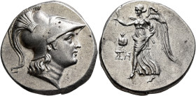 PAMPHYLIA. Side. Circa 205-100 BC. Tetradrachm (Silver, 28 mm, 17.12 g, 1 h), Ste..., magistrate, circa 205-190. Head of Athena to right, wearing cres...