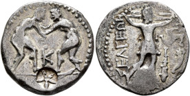 PISIDIA. Selge. Circa 325-250 BC. Stater (Silver, 25 mm, 8.55 g, 12 h). Two nude wrestlers, standing and grappling with each other; between them, K; c...