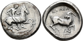 CILICIA. Kelenderis. Circa 410-375 BC. Stater (Silver, 24 mm, 10.72 g, 5 h). Youthful nude rider seated sideways on horse prancing to right, preparing...