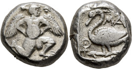 CILICIA. Mallos. Circa 440-390 BC. Stater (Silver, 19 mm, 11.09 g, 8 h). Winged male figure advancing right, holding solar disk with both hands; above...
