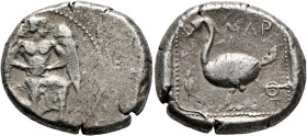 CILICIA. Mallos. Circa 440-390 BC. Stater (Silver, 23 mm, 10.70 g, 12 h). Winged male figure advancing right, holding solar disk with both hands. Rev....