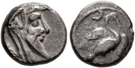 CILICIA. Mallos (?). Circa 440-390 BC. Obol (Silver, 9 mm, 0.73 g, 7 h). Head of a satyr with animal ear to right. Rev. Swan standing right with open ...