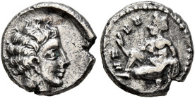 CILICIA. Tarsos. Circa 389-375 BC. Obol (Silver, 9 mm, 0.59 g, 4 h). Female kneeling left, tossing astralagoi with her right hand. Rev. Male head to r...
