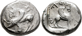 CILICIA. Ura. Circa 460-450 BC. Stater (Silver, 21 mm, 10.68 g, 12 h). Winged ibex kneeling to left, head turned back to right. Rev. &#67648;&#67667;&...