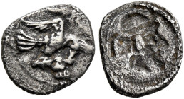 CILICIA OR THE LEVANTE. Uncertain. Late 5th to 4th centuries BC. Hemiobol (?) (Silver, 8 mm, 0.29 g). Eagle flying right, holding branch (or animal?) ...