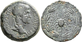 KINGS OF COMMAGENE. Antiochos IV Epiphanes, 38-72. Oktachalkon (Bronze, 28 mm, 13.54 g, 12 h), Samosata, circa 54-65. BAΣIΛΕYΣ MΕ ANTIOXOΣ ΕΠI Diademe...
