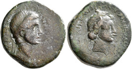 KINGS OF COMMAGENE. Antiochos IV Epiphanes, with Iotape, 38-72. Oktachalkon (Bronze, 24 mm, 13.16 g, 12 h), Anemourion. BAΣΙΛΕΩΣ ΜΕΓΑΛΟΥ AN[TIOXOY] Di...
