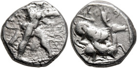 CYPRUS. Kition. Baalmelek II, circa 425-400 BC. 1/3 Stater (Silver, 14 mm, 3.63 g, 12 h). Herakles in fighting stance to right, wearing lion skin, hol...
