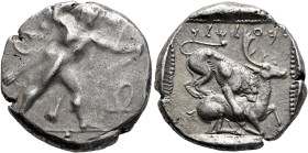 CYPRUS. Kition. Baalmelek II, circa 425-400 BC. Stater (Silver, 23 mm, 11.00 g, 12 h). Herakles in fighting stance to right, wearing lion skin, holdin...