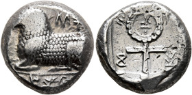 CYPRUS. Salamis. Phausis (?), circa 480-460 BC. Stater (Silver, 19 mm, 11.08 g, 9 h). &#67614;&#67588;/&#67626;&#67625;&#67587; ('pa-u/si-se-o' in Cyp...