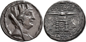 SYRIA, Seleukis and Pieria. Seleukeia Pieria. 105/4-83/2 BC. Tetradrachm (Silver, 29 mm, 14.32 g, 12 h), CY 9 = 101/0. Turreted, veiled and draped bus...