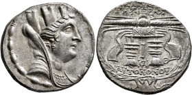 SYRIA, Seleukis and Pieria. Seleukeia Pieria. 105/4-83/2 BC. Tetradrachm (Silver, 28 mm, 14.42 g, 12 h), CY 10 = 100/99. Turreted, veiled and draped b...