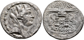 SYRIA, Seleukis and Pieria. Seleukeia Pieria. 105/4-83/2 BC. Tetradrachm (Silver, 29 mm, 13.79 g, 11 h), CY 12 = 98/7. Turreted, veiled and draped bus...