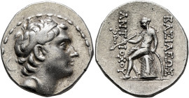 SELEUKID KINGS. Antiochos III ‘the Great’, 223-187 BC. Tetradrachm (Silver, 30 mm, 17.00 g, 12 h), Antiochia on the Orontes, 204-197. Diademed head of...