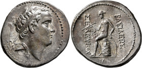 SELEUKID KINGS. Seleukos IV Philopator, 187-175 BC. Tetradrachm (Silver, 29 mm, 17.20 g, 12 h), 'wreath' mint, probably Damaskos. Diademed head of Sel...